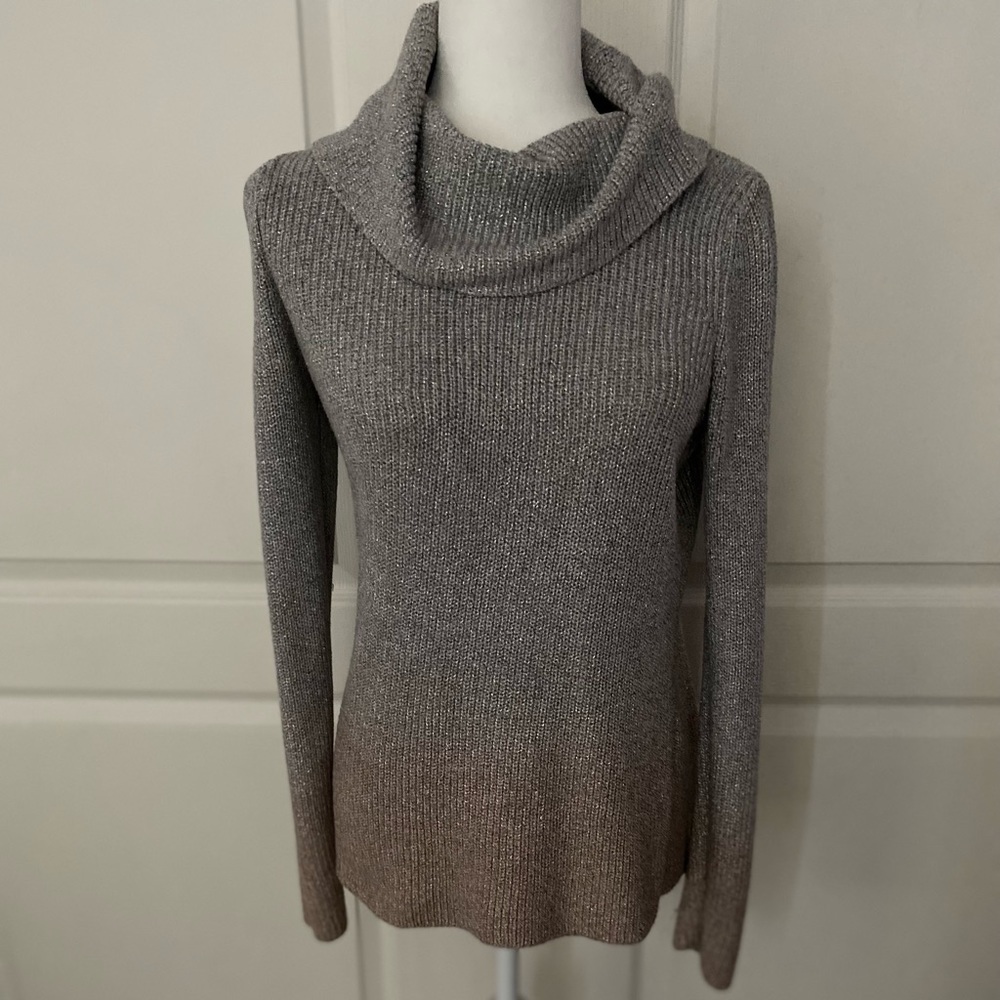 WHBM Metallic Silver to Rose Gold Ombré Cowl Neck Sweater - Picture 2 of 16